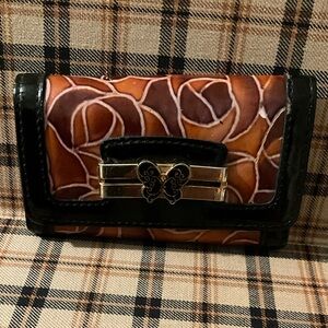 Cool beautiful Patent leather Black Vintage Small Anna Sui snap Keychain Wallet